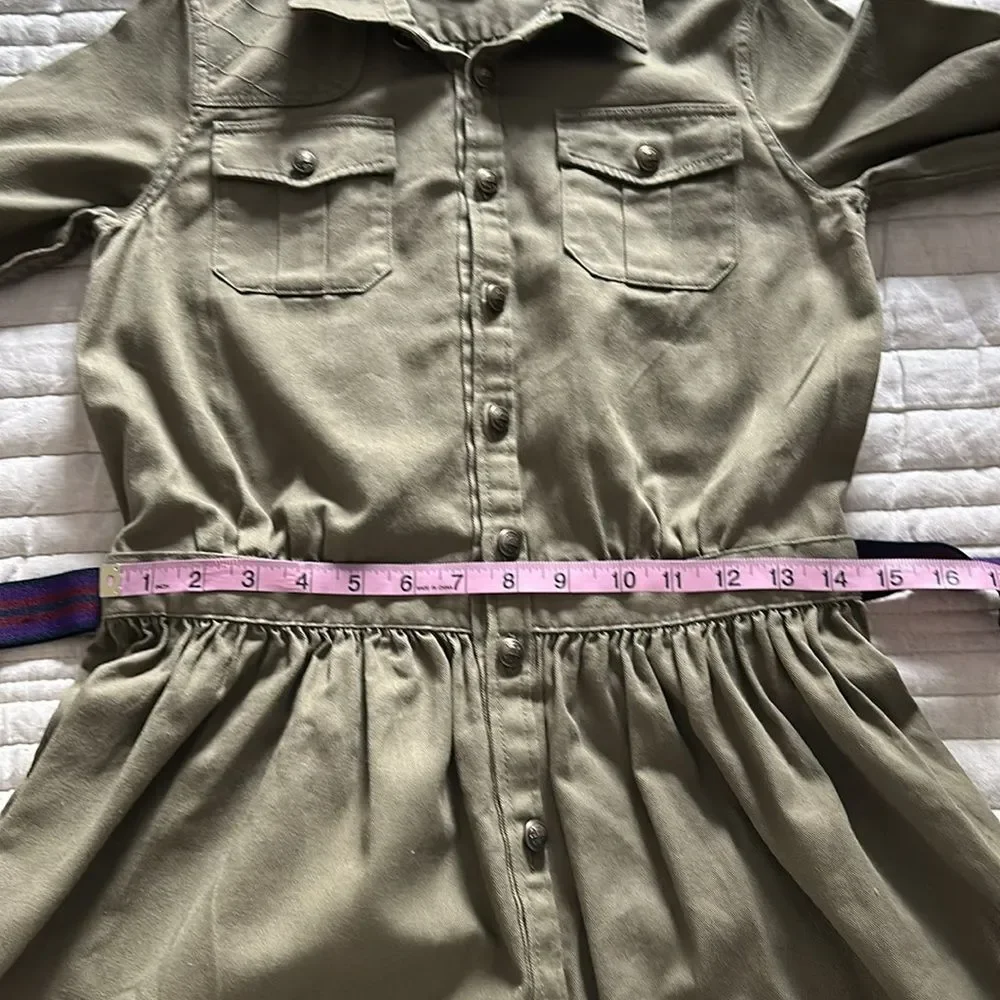 Ralph Lauren Dress Girls Size 14 Khaki Button Front Belted Chino Shirtdress